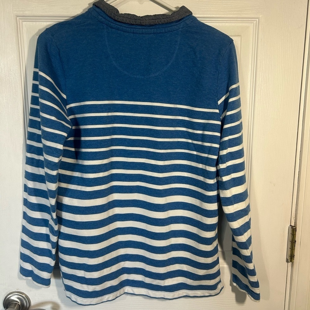 L.L. Bean Blue White Striped Cotton Henley Long Sleeve Size Medium 1/4 Button - Picture 7 of 10